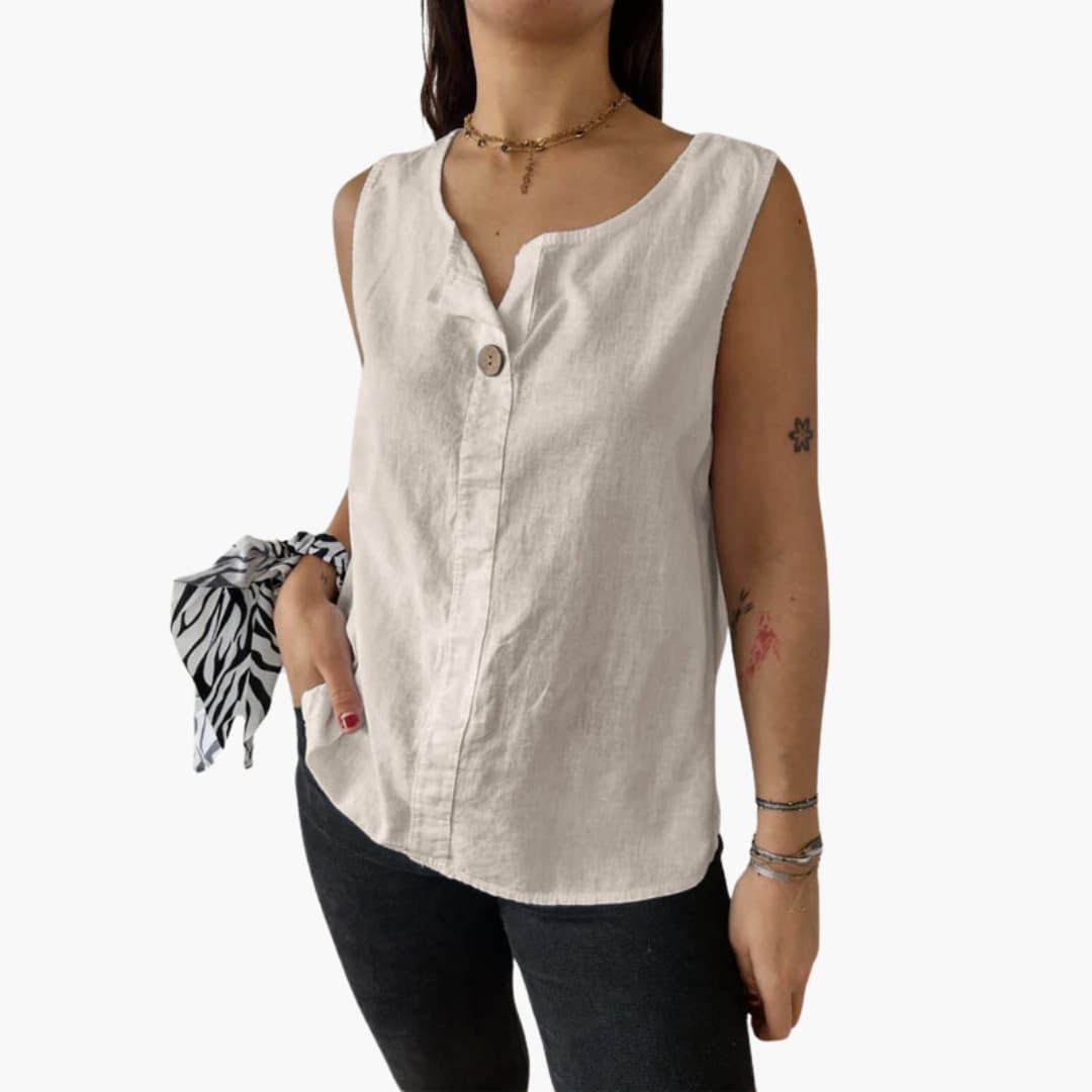 Women's Sleeveless Blouse Button Front Hip Length - Vonnera