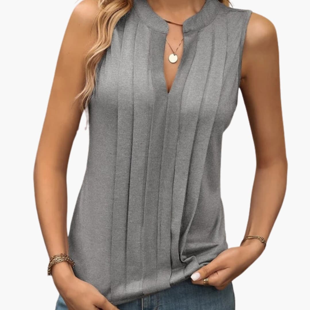 Women's V Neck Sleeveless Blouse Pleated