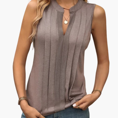 Women's V Neck Sleeveless Blouse Pleated