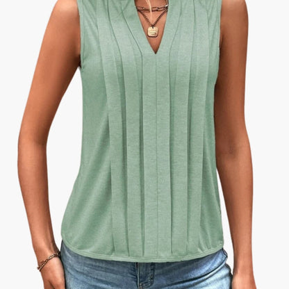 Women's V Neck Sleeveless Blouse Pleated