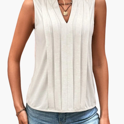 Women's V Neck Sleeveless Blouse Pleated - Vonnera