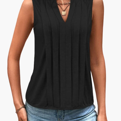 Women's V Neck Sleeveless Blouse Pleated