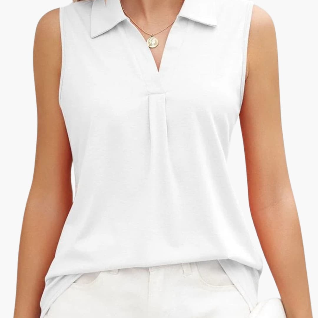 Women's Sleeveless Collared Blouse Woven White - Vonnera