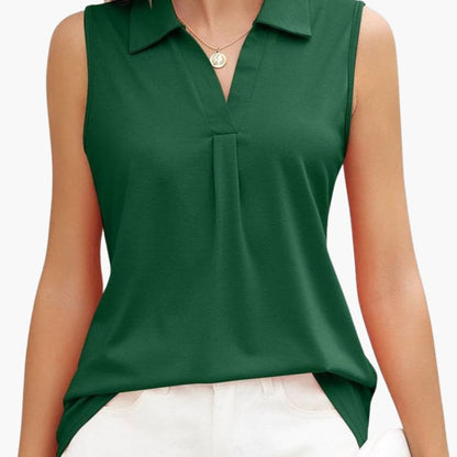 Women's Sleeveless Collared Blouse Woven White