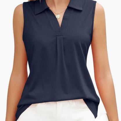 Women's Sleeveless Collared Blouse Woven White