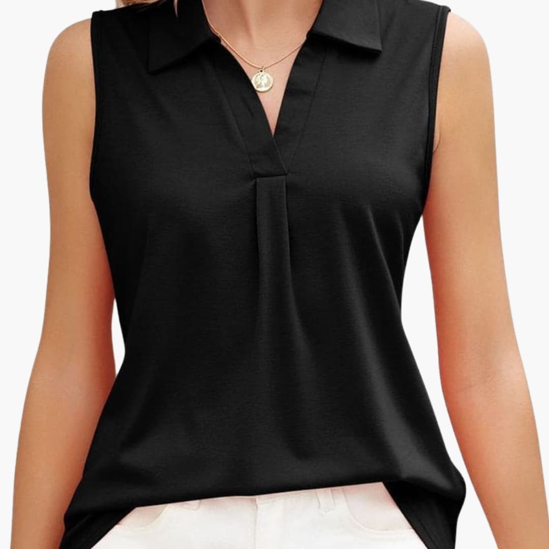 Women's Sleeveless Collared Blouse Woven White