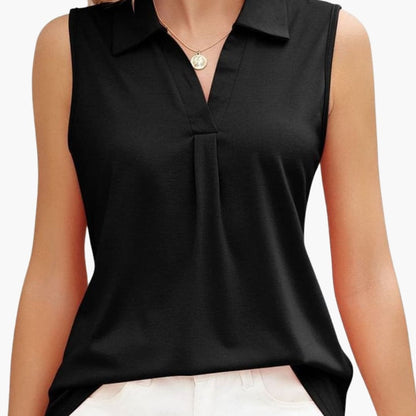 Women's Sleeveless Collared Blouse Woven White