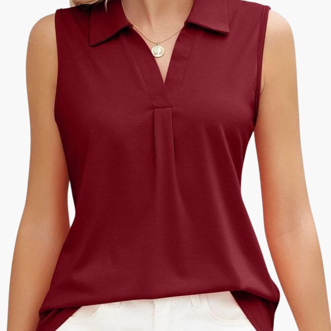 Women's Sleeveless Collared Blouse Woven White