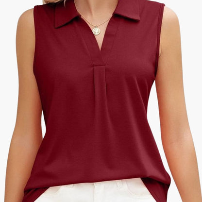 Women's Sleeveless Collared Blouse Woven White