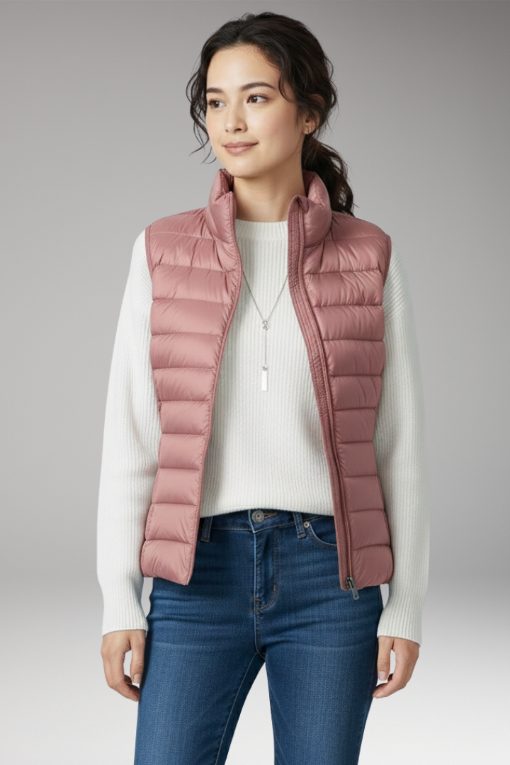 Women's Quilted Sleeveless Jacket Stand-Up Collar
