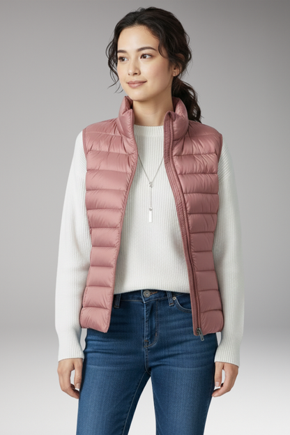 Women's Quilted Sleeveless Jacket Stand-Up Collar