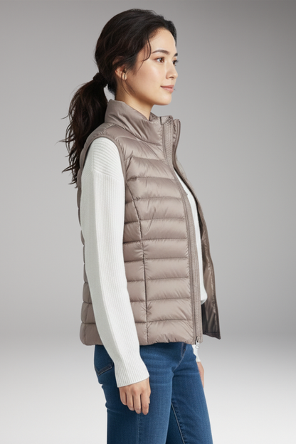 Women's Quilted Sleeveless Jacket Stand-Up Collar