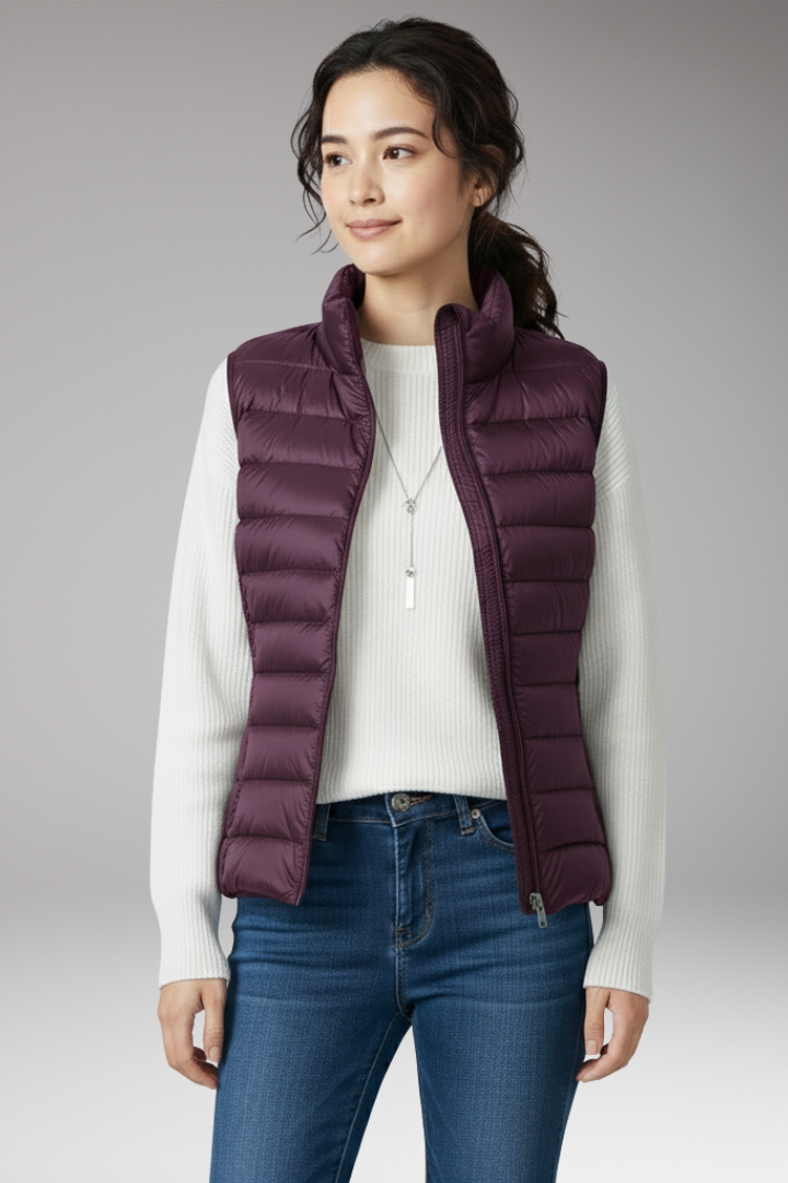 Women's Quilted Sleeveless Jacket Stand-Up Collar
