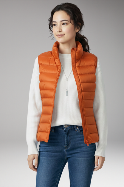 Women's Quilted Sleeveless Jacket Stand-Up Collar