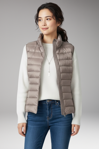 Women's Quilted Sleeveless Jacket Stand-Up Collar