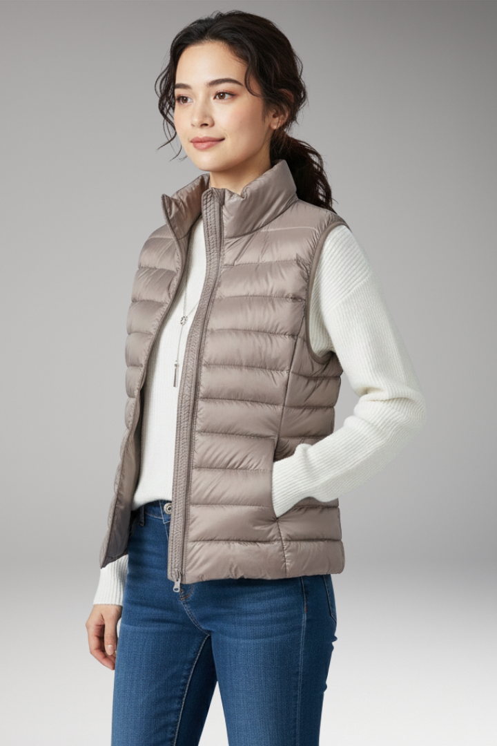 Women's Quilted Sleeveless Jacket Stand-Up Collar