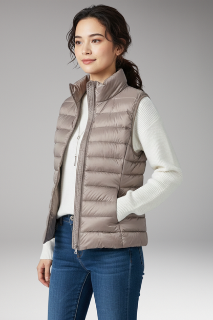 Women's Quilted Sleeveless Jacket Stand-Up Collar