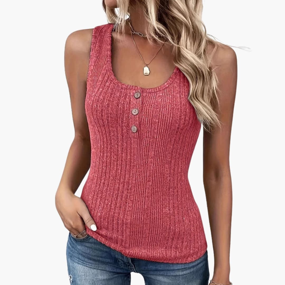 Women's Ribbed Tank Sleeveless Button Detail - Vonnera