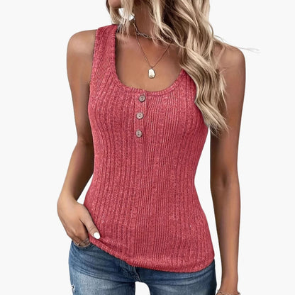 Women's Ribbed Tank Sleeveless Button Detail - Vonnera