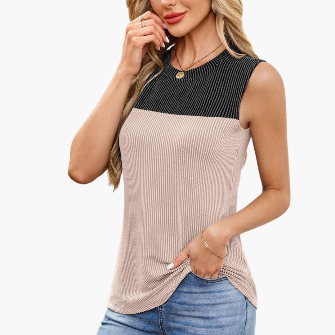 Women's Ribbed Tank Boat Neck Side Pockets - Vonnera