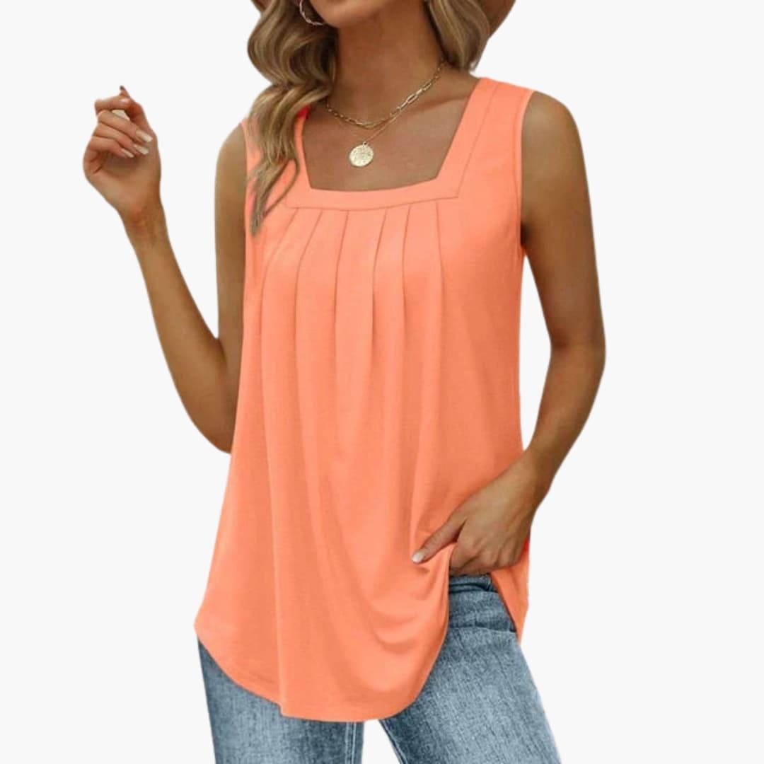 Women's Sleeveless Plain Woven Hip Length