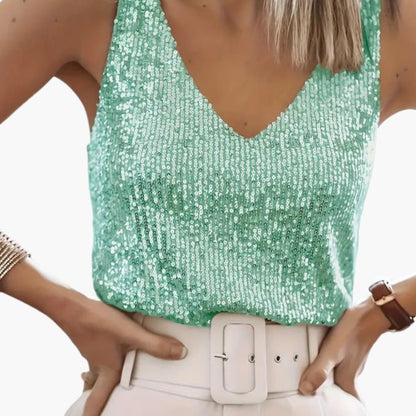 Women's Sleeveless Sequin Round Neck - Vonnera