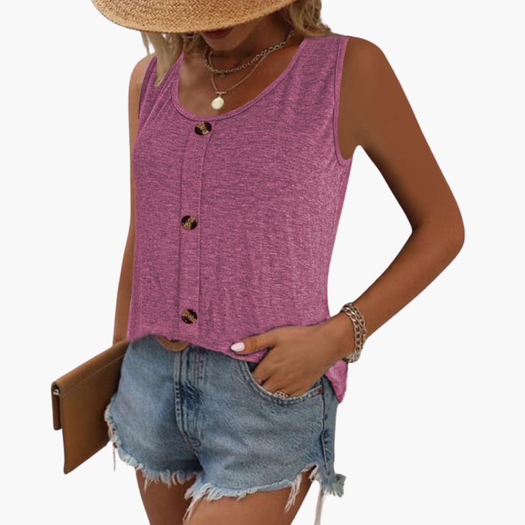 Women's Sleeveless Casual Decorative Buttons - Vonnera