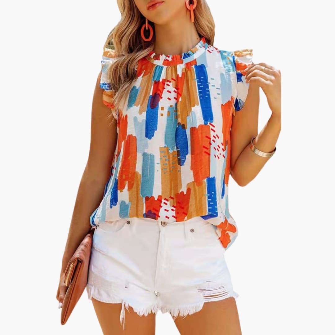 Women's Ruffle Sleeveless Abstract Print