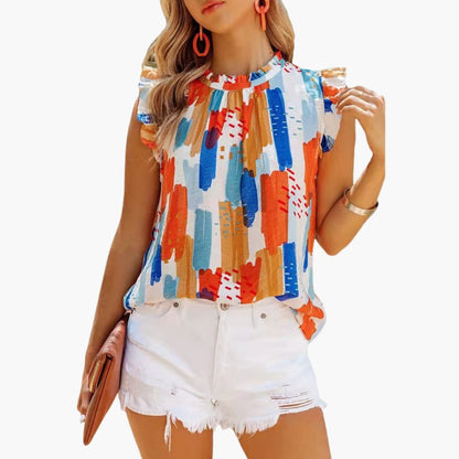 Women's Ruffle Sleeveless Abstract Print