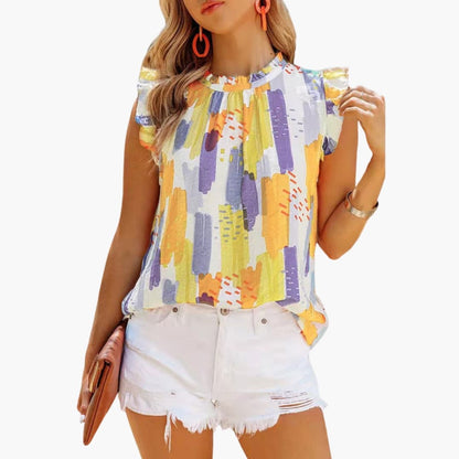 Women's Ruffle Sleeveless Abstract Print