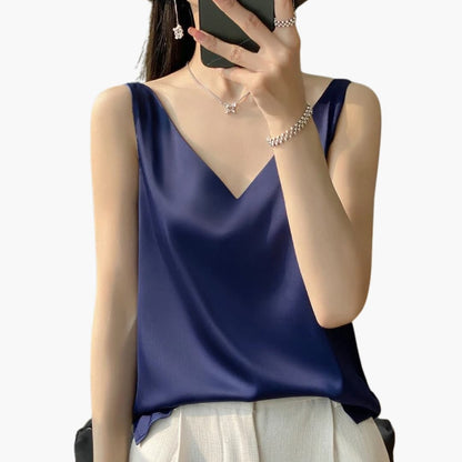 Women's Sleeveless Satin V-Neck - Vonnera