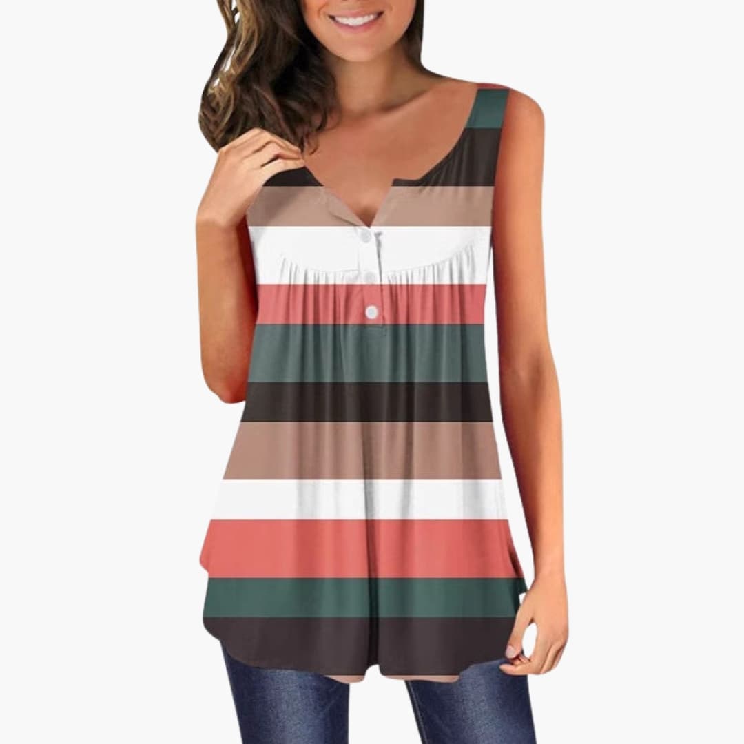 Women's Sleeveless V-Neck Striped Tunic - Vonnera