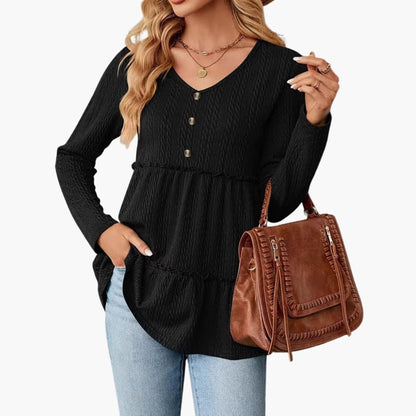 Women's Sleeveless V-Neck Button Accents Flowing Hem