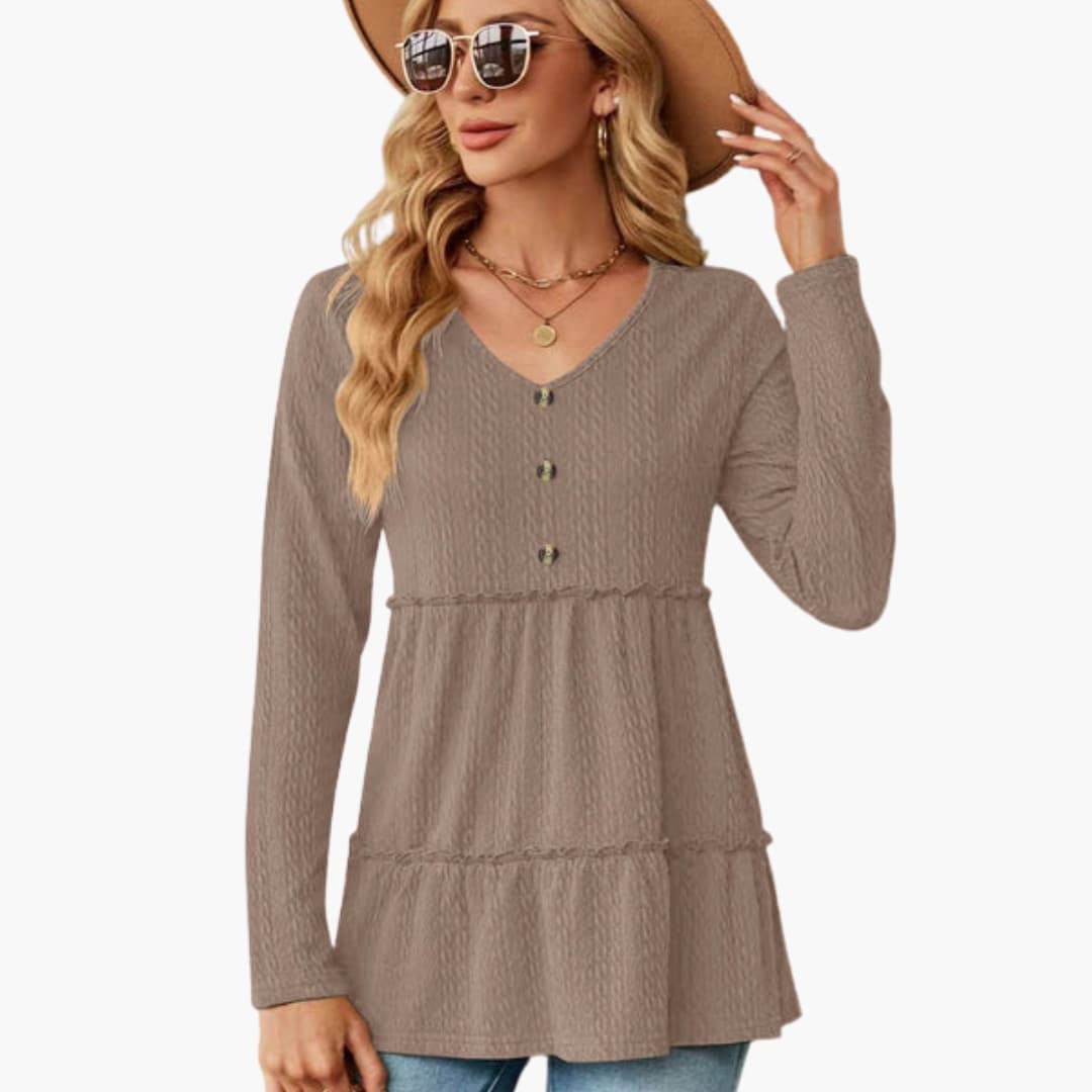 Women's Sleeveless V-Neck Button Accents Flowing Hem - Vonnera