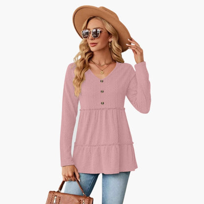 Women's Sleeveless V-Neck Button Accents Flowing Hem