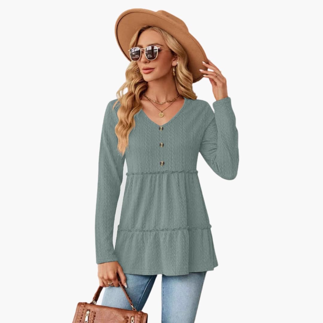 Women's Sleeveless V-Neck Button Accents Flowing Hem