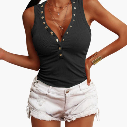 Women's Sleeveless V Neck Snap