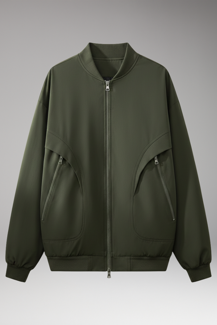 Women's Bomber Jacket Zipper Pockets Elastic Cuffs - Vonnera