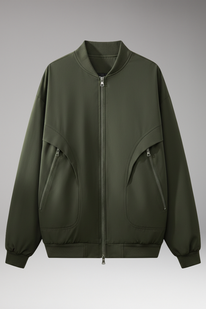 Women's Bomber Jacket Zipper Pockets Elastic Cuffs - Vonnera
