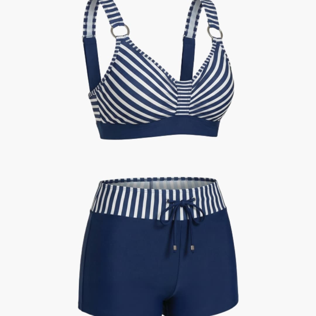 Women's Striped Bikini Swimsuit Set with Shorts - Vonnera