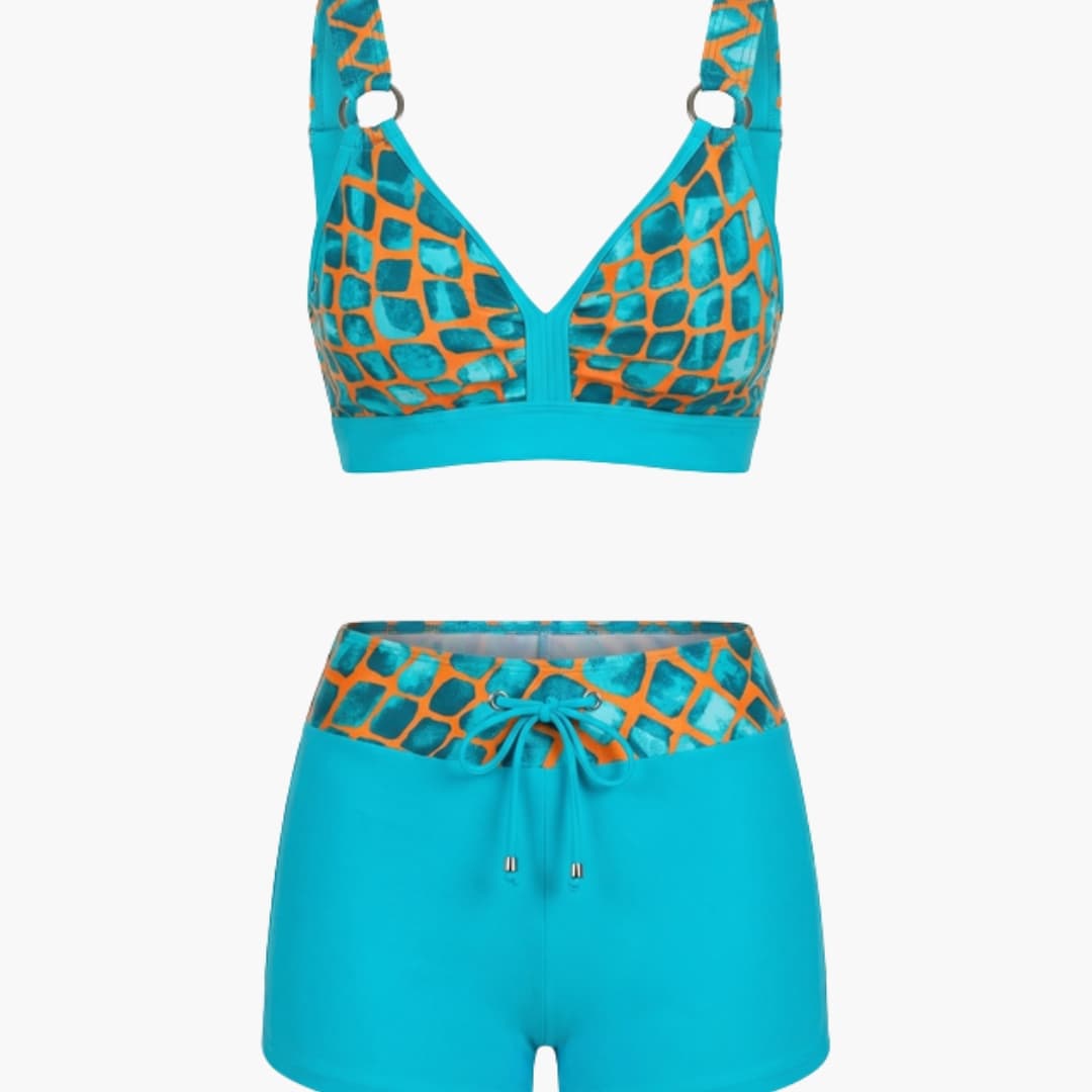 Women's Striped Bikini Swimsuit Set with Shorts