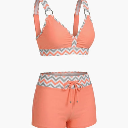 Women's Striped Bikini Swimsuit Set with Shorts