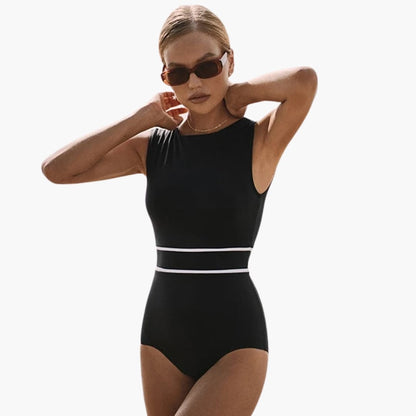 Women's Striped One-Piece Swimsuit Round Neck - Vonnera