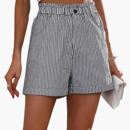 Women's Elastic Waist Shorts Striped with Pockets - Vonnera
