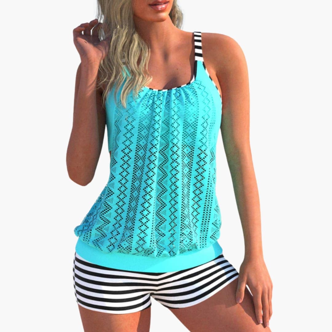 Women's Striped Tankini Swimsuit Adjustable Padded - Vonnera