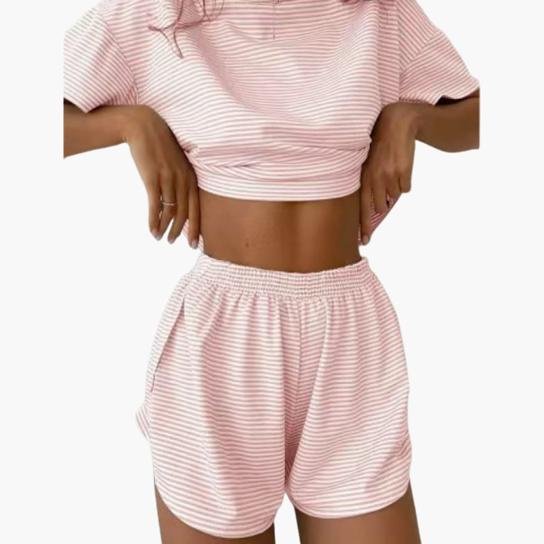 Women's Striped Two Piece And Shorts Set - Vonnera