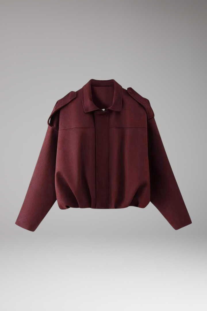 Women's Suede Bomber Jacket Structured Shoulders - Vonnera