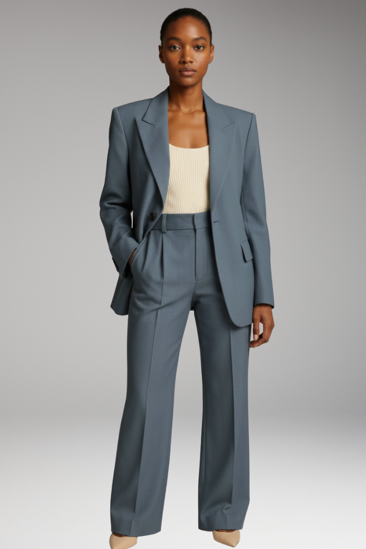 Women's Slim Fit Blazer Suit Set Wide Leg Pants