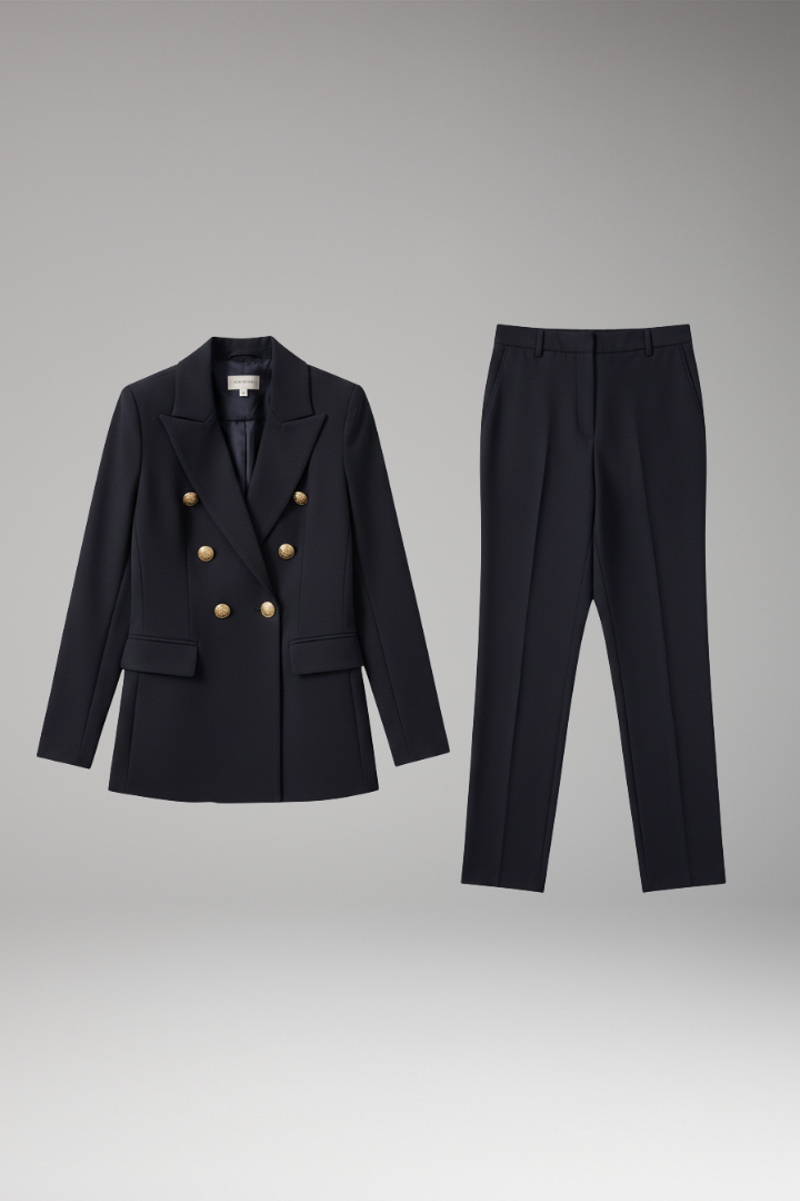 Women's Two Piece Suit Notched Lapel Jacket Straight Trousers - Vonnera