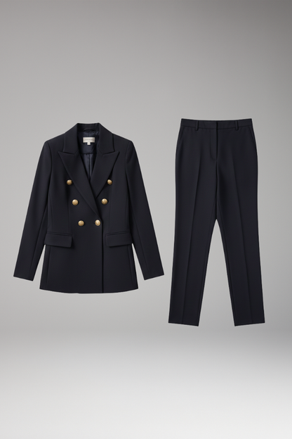 Women's Two Piece Suit Notched Lapel Jacket Straight Trousers - Vonnera